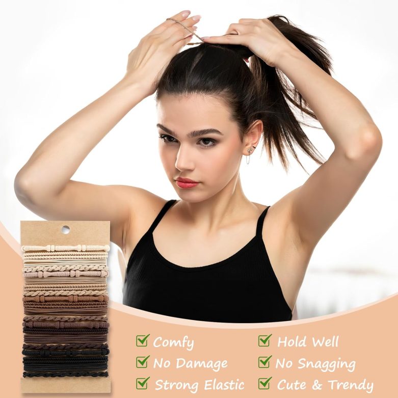 Boho Hair Ties, 20 PCS of 4 Styles Cute Bands for Thick or Thin Hair, No Damage Elastic Bracelets, Brown Hair Accessories for Girls and Women - Image 4