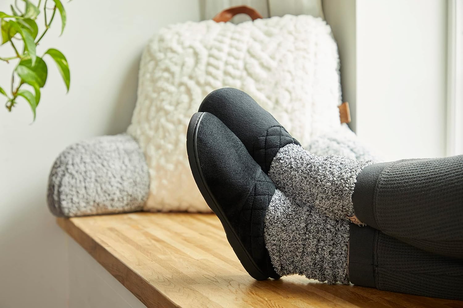 Women's Fuzzy Memory Foam Cable Knit Claire Clog House Slipper with Wide Widths - Image 2